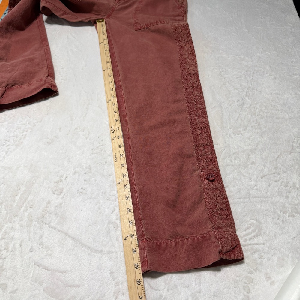 Sundance Boho Linen Cotton Crochet Lace Trim Pants 4 Granola Coastal Grandmother - Picture 6 of 9